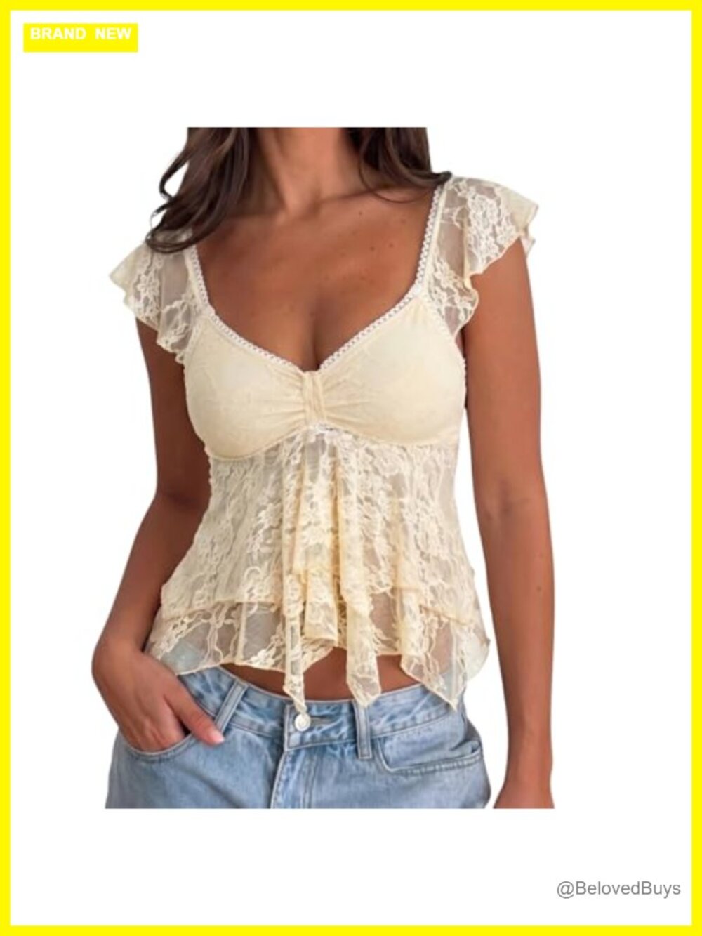 Meihuida Women's Lace Babydoll Tank Top Cap Sleeve Ruffle Hem